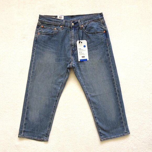 Levi's 505 Cropped Jeans Size 32x20 Blue Denim Stretch - Picture 1 of 8